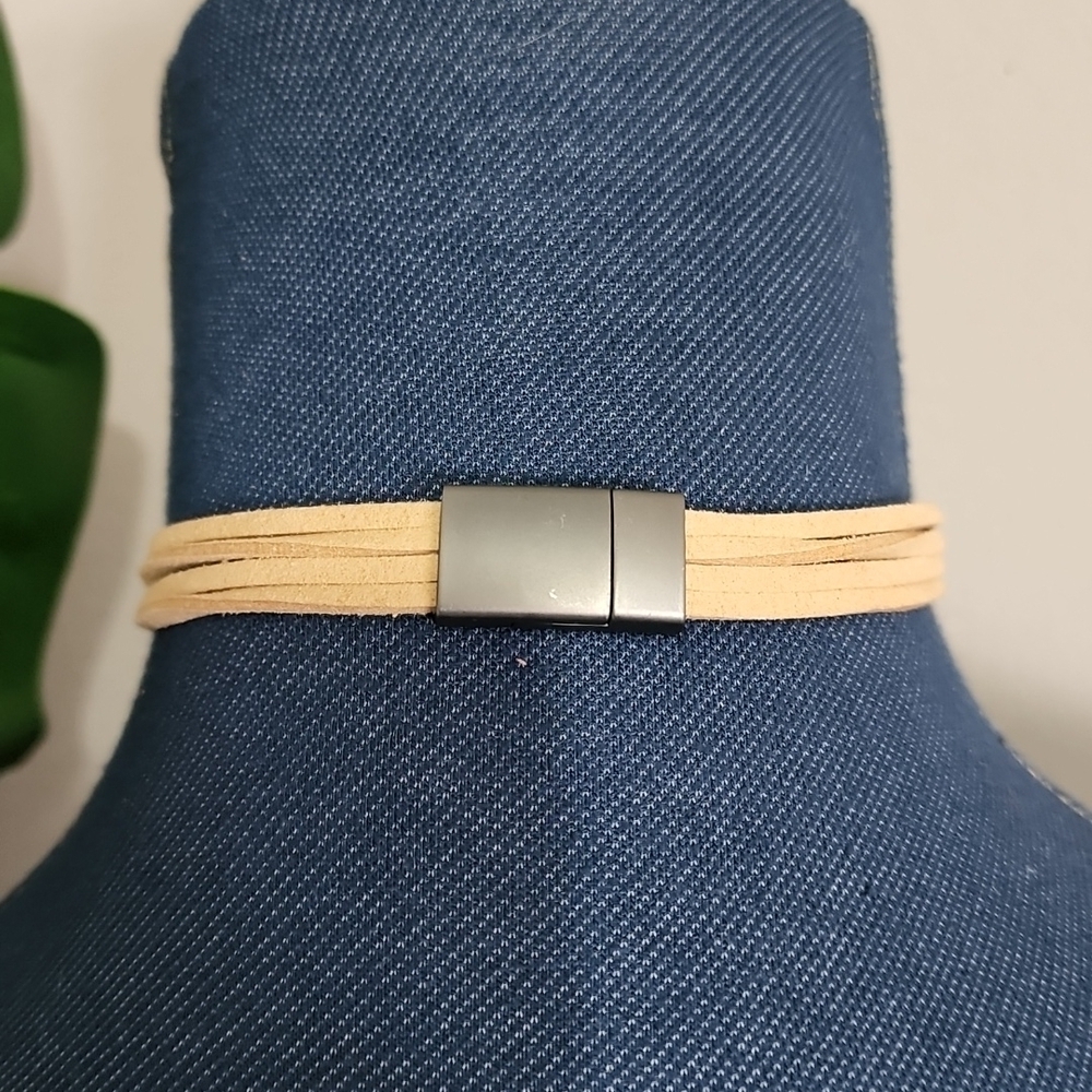 Pink, Tan and Grey Suede Multi String Choker Necklace Set - Picture 7 of 10